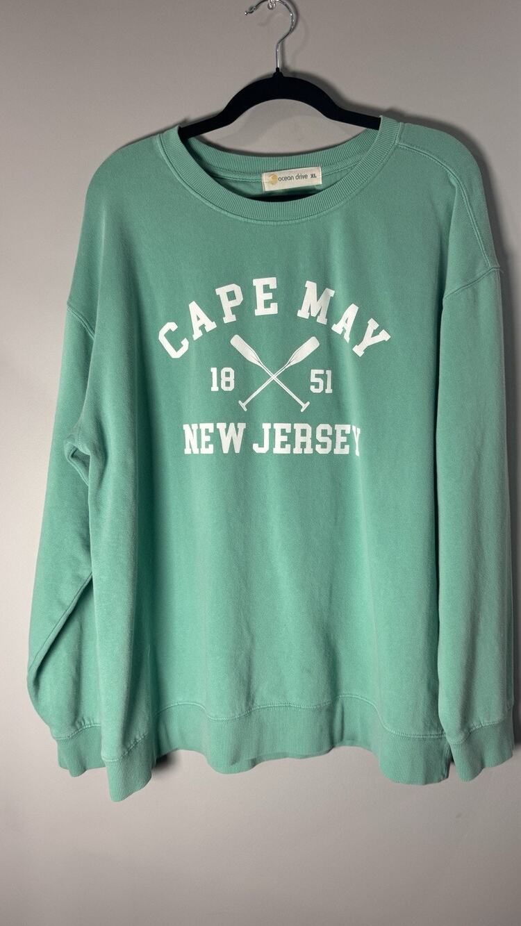 Ocean Drive Green Cape May NJ Graphic Crew Neck Sweatshirt Womens XLPullover